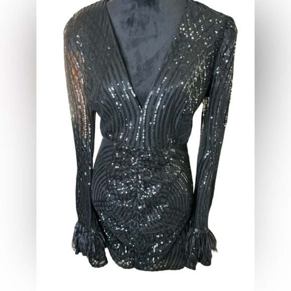 Banjul Preowned 💕Feather Trim💕 Sequin Bodycon Dress - SZ LG
